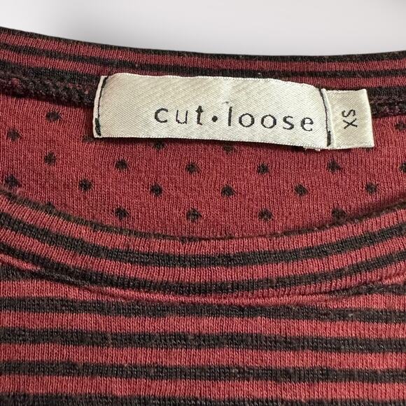 Cut Loose XS Dress 3/4 Sleeve Striped Pockets Shift Maroon Midi Raglan Cozy $129 - Picture 7 of 8